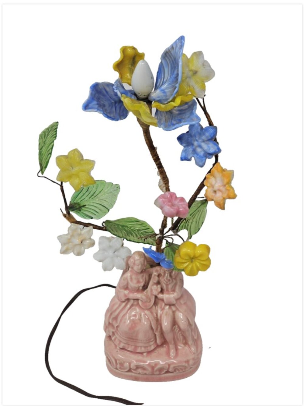 Vintage MCM Richard Singer Shawnee Courting Couple Murano Slag Glass Flower Lamp - Picture 3 of 6